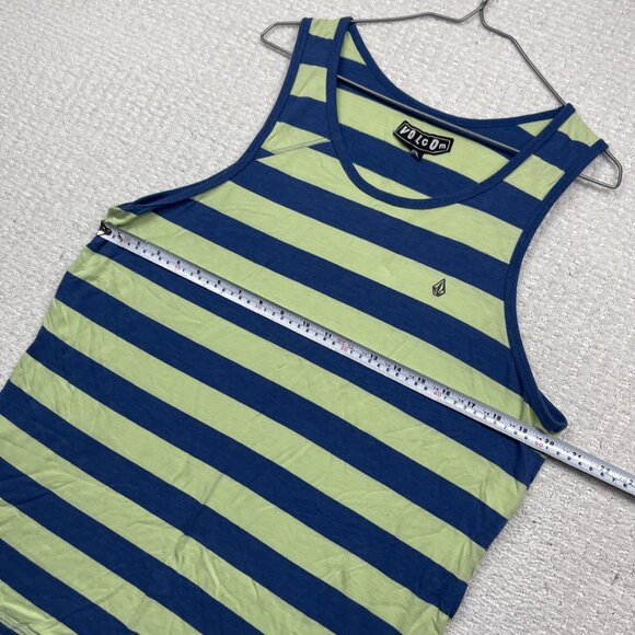 Y2K Volcom Tank Top Striped Blue / Mint Green Skate Surf Men Sz L Beach Summer - Picture 8 of 10